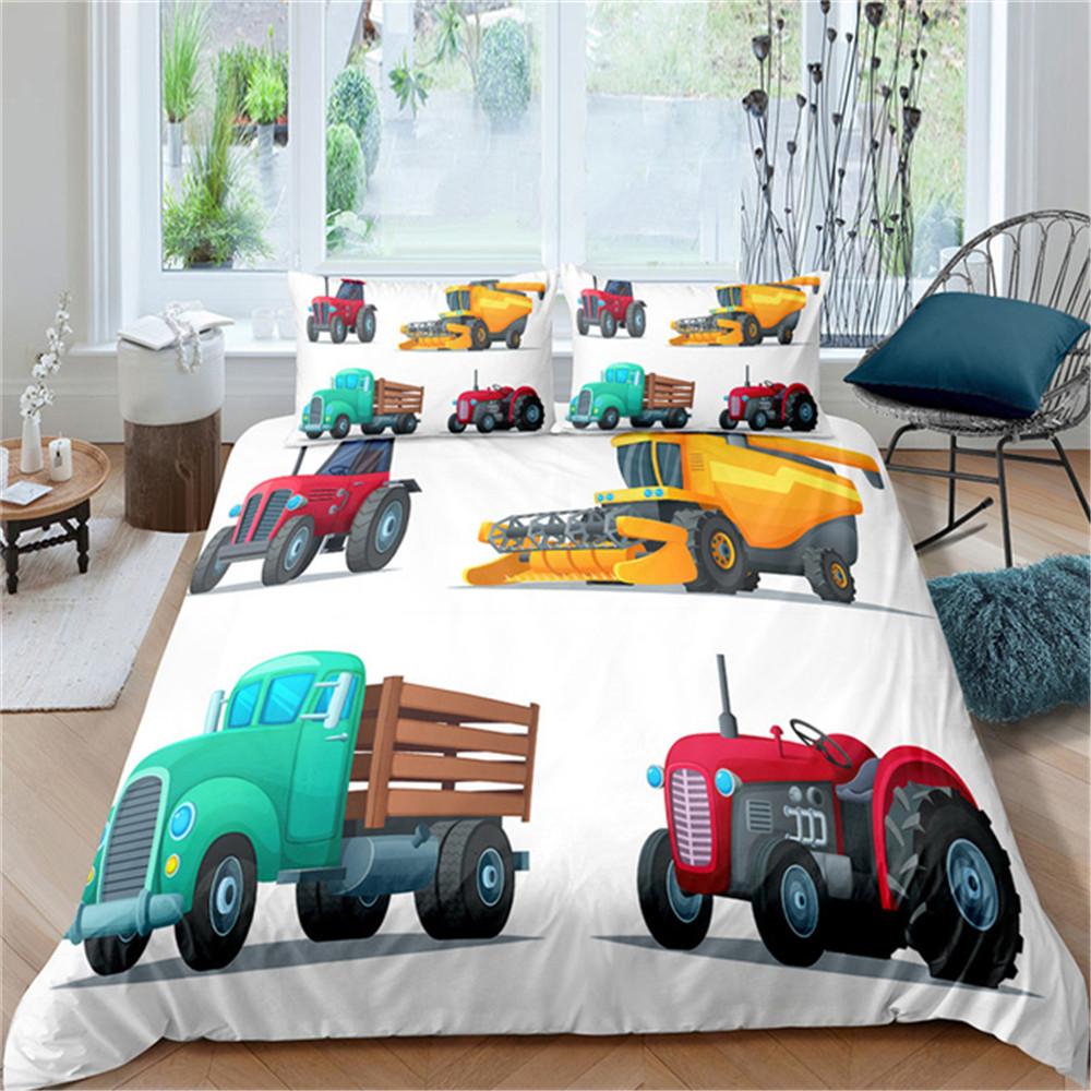 Comforter 2/3Pcs Simple Cartoons Car Bedding Set High Quality Child Excavator Crane Twin Single Full Queen King Size