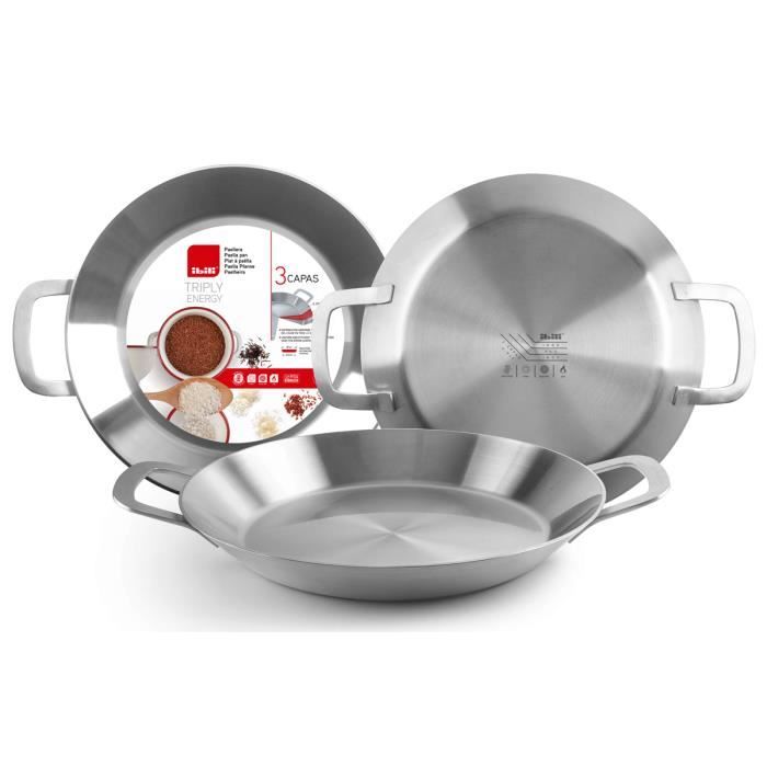 Plat À Paella - IBILI - Triply Energy - 34 Cm - Acier Inoxydable - Aluminium - Induction