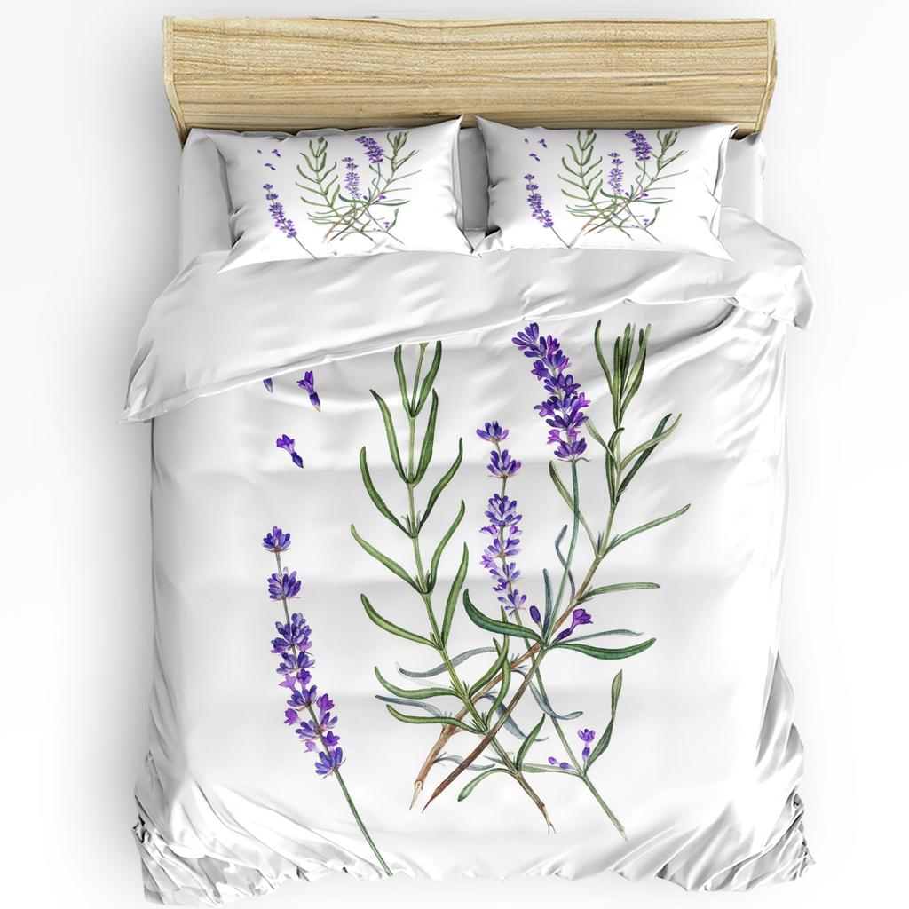 Purple Lavender Green Leaves Plant Flower Duvet Cover Bed Bedding Set Home Quilt Cover Pillowcases Bedroom Bedding Set No Sheet