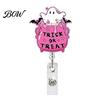 Office Badge Clip Retractable Holder, Halloween Glitter Acrylic Reel, Cute Ghost Accessories Pumpkin ID Card Holder for Nurse Doctor Teacher