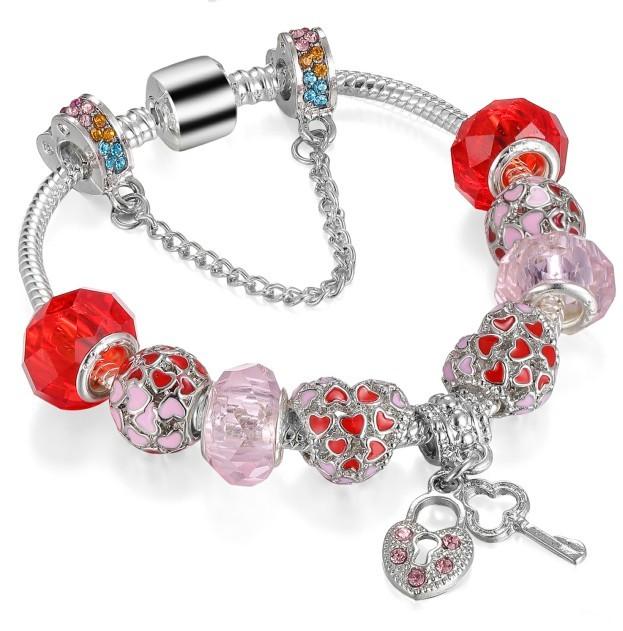 Модные старинные посеребренные браслеты Pa и браслеты с подвесками в виде хрустальных сердец, браслет для женщин, оригинальные ювелирные изделия своими руками, подарок