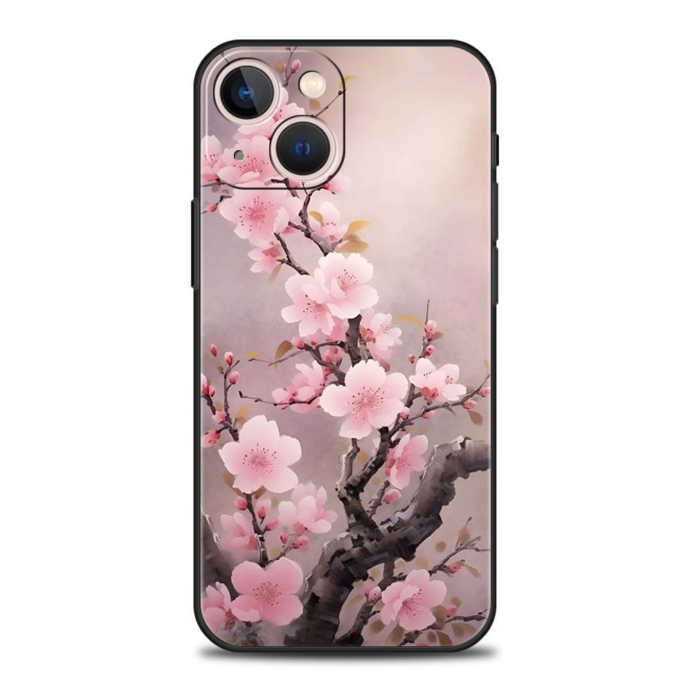 Чехол для телефона с цветами вишни для iPhone 17 16 15 Pro Max 11 12 13 14 7 8 Plus SE 2020 X XR XS Мягкий черный