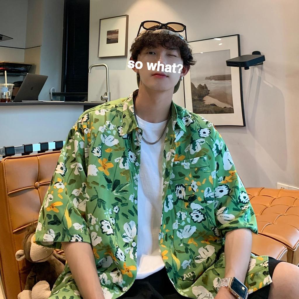 Мужская рубашка с коротким рукавом в гавайском цветочном стиле — модная, легкая, высококачественный дизайн в гонконгском стиле