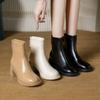 Fall and Winter Footwear Plus Size Comfortable Thick-soled Short-tube Women's Leather Boots with Back Zipper Square Heel and Middle Heel