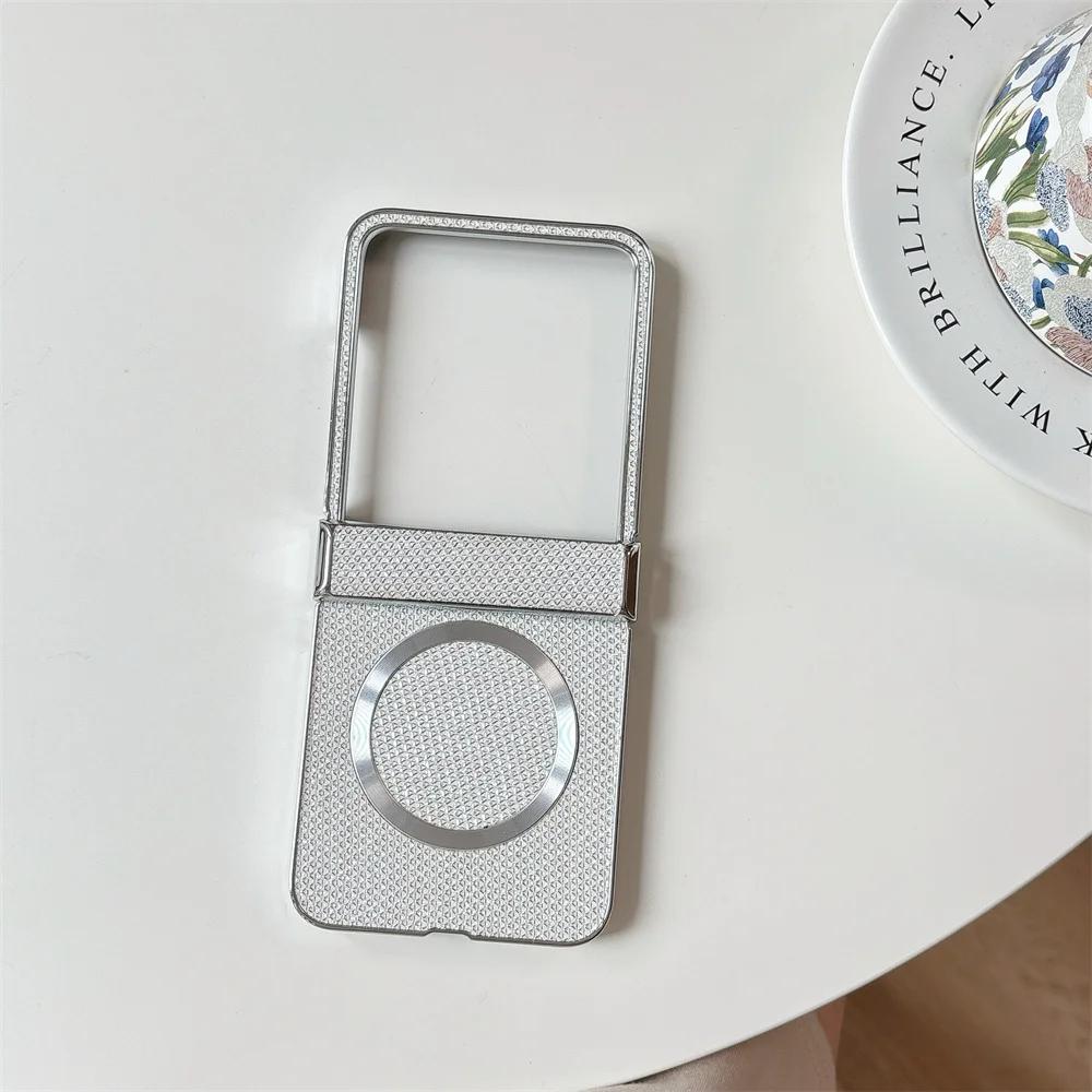 For Wireless Charging Magnetic Plating Leather Phone Case for Motorola Razr 50 40 Ultra Moto Razr 50 Hinge Protection Cover