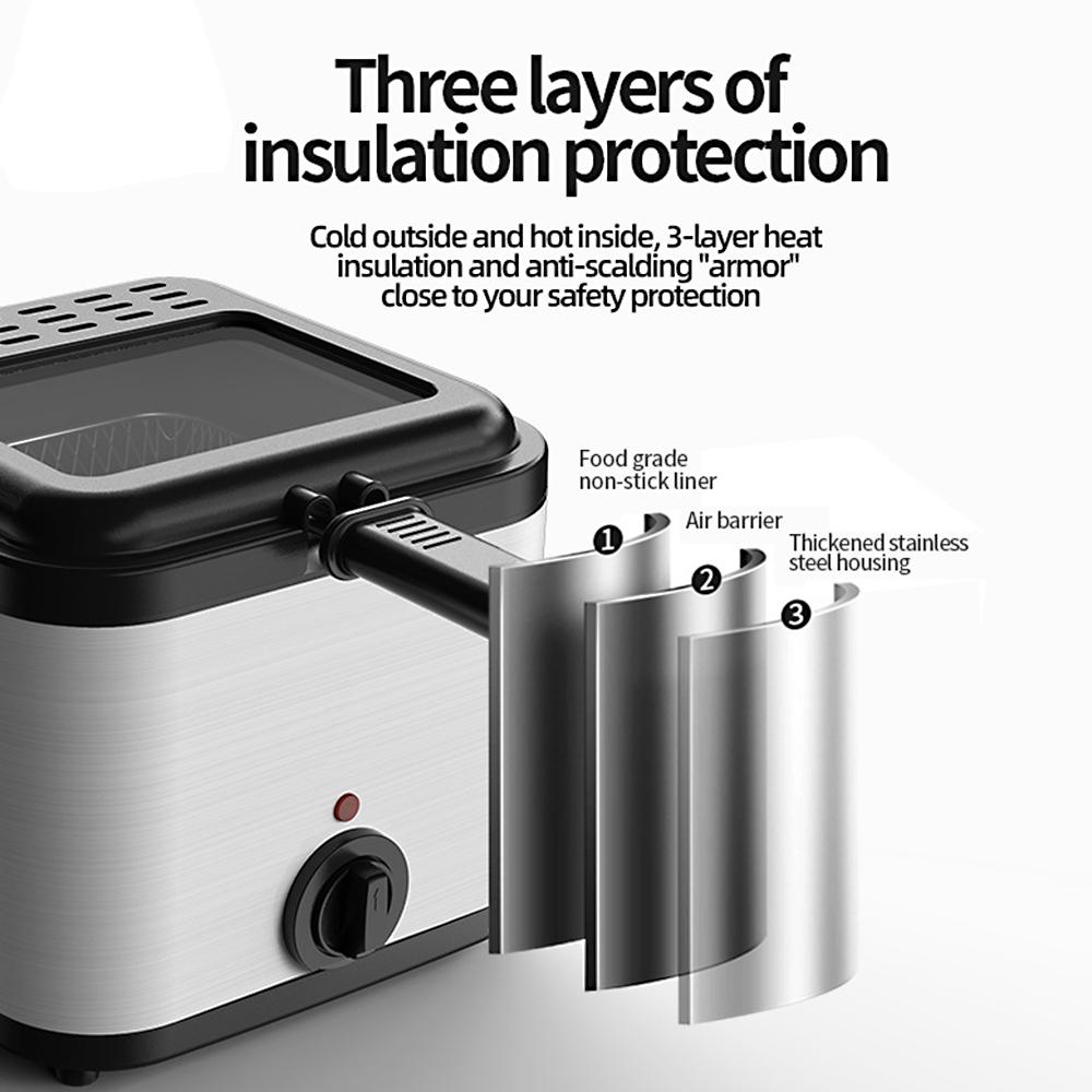 Электрическая фритюрница 2,5 л, бытовая, маленькая, мощная, 1000 Вт, многофункциональная, фритюрница из нержавеющей стали, кебаб