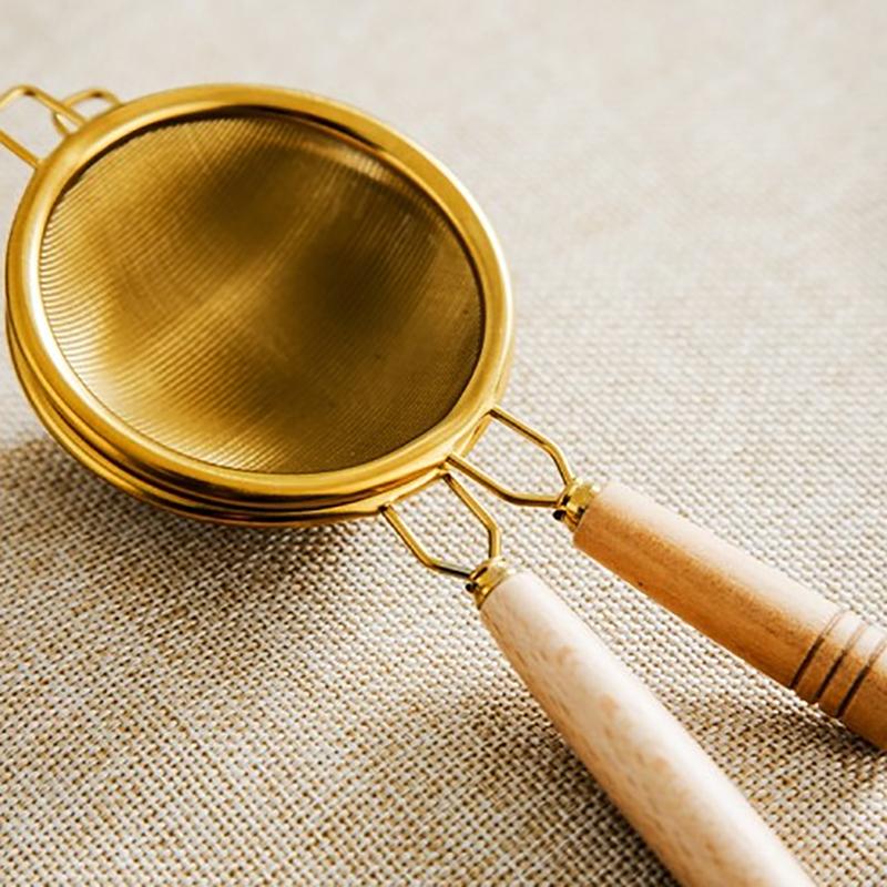 Wooden Handle Reusable Tea Strainer Stainless Steel Fine Leak Mesh Sieve Tea Leaf Infuser Coffee Filters Teapot Accessories