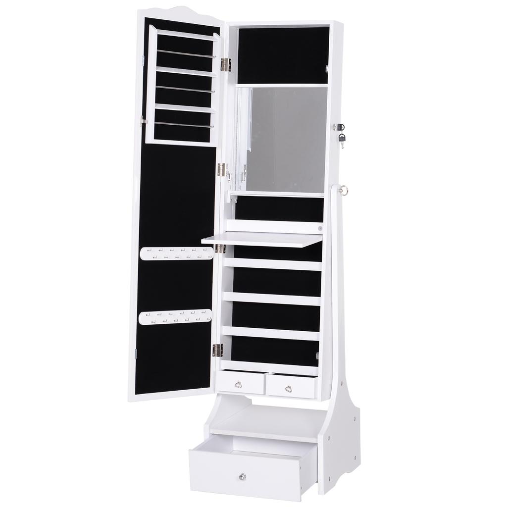 Jewelry Mirror Cabinet, Standing, LED Lights, Lock, Drawers, Foldable Table, 45 x 36 x 150 cm
