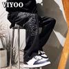 Hip Hop Male Black Printed Y2K Baggy Jeans Man Retro Vintage Denim Pants Straight Trousers High Waist Wide Leg Pants For Men
