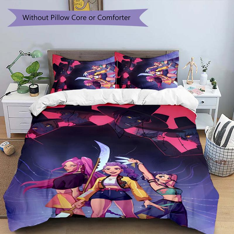 KPOP Hunter 3pcs Bedding Set Duvet Cover Closure Includes 1 Duvet Cover & 2 Pillowcases for All Seasons Bedroom Home Dorm Decor