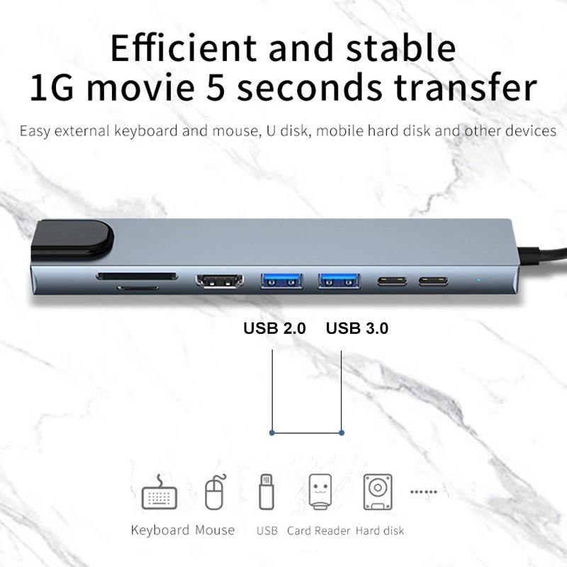 8-in-1 Type-c Expansion Dock USB-C To HDMI4k30hz USB3.0PD Card Reading Multifunctional Converter