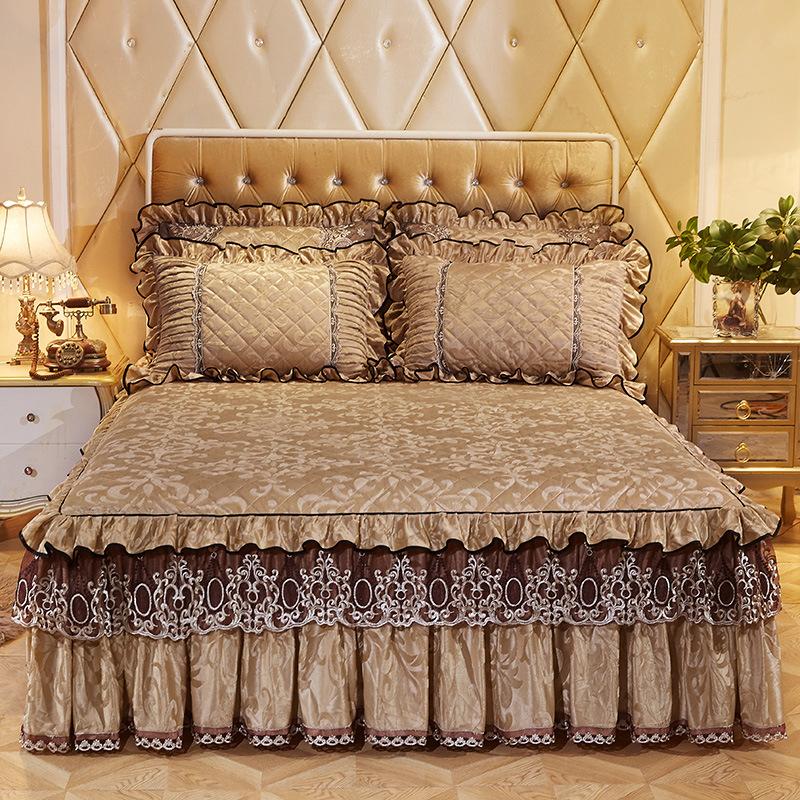 Однотонный бархатный стеганый покрывало на кровать King Size, утолщенное плюшевое, защитная накидка-юбка для кровати, мягкое, комфортное