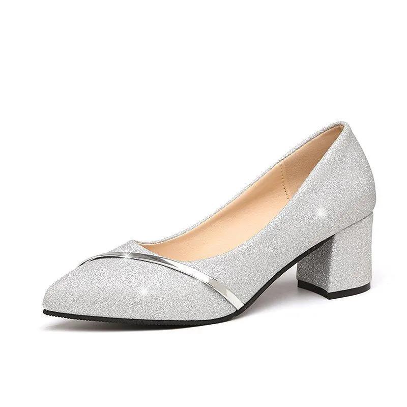 Женские туфли на среднем каблуке, толстый каблук, весна-осень, вечернее платье, неглубокий вырез, повседневные туфли с острым носком, модные женские туфли со стразами