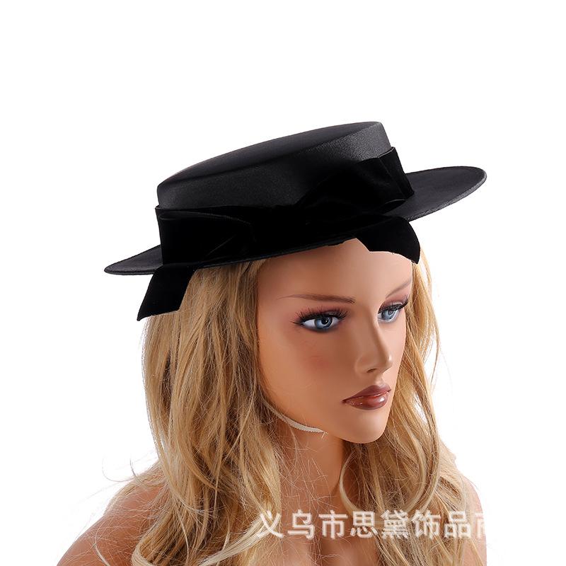 Европейский и американский стиль однотонная шляпа-федора с бантом imitation hemp hairpin top hat Xiaoxiangfeng Qiandongge bow top hat female