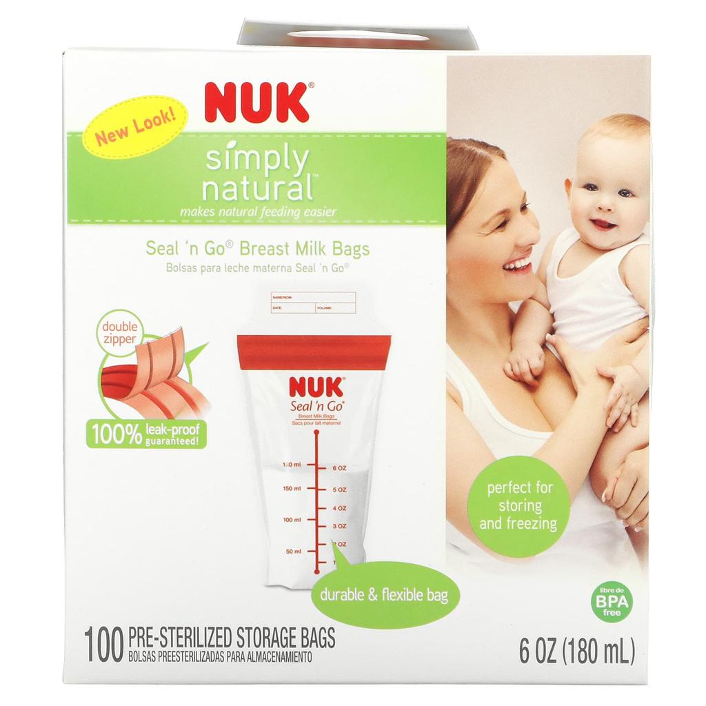 Nuk Seal 'n Go, пакеты для грудного молока, 100 стерилизованных пакетов, 180 мл (6 унций) вместимость каждого.