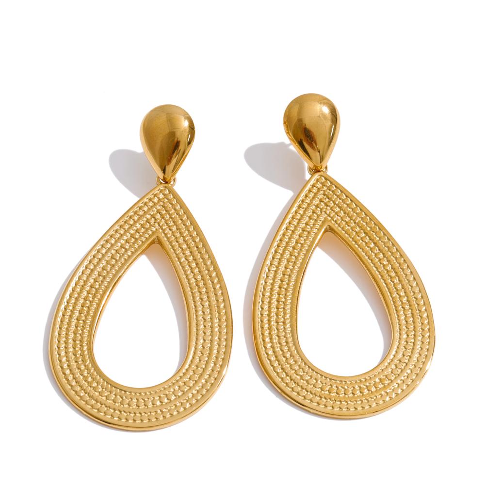 Yhpup Stainless Steel Metal Water Droplet Hollow Drop Earrings Accessories Daily Casual Simple Statement Jewelry Rust Proof