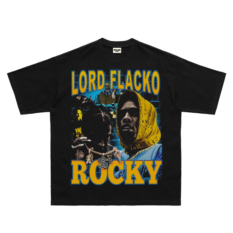ASAP Rocky Рэп Роки Хип-хоп Футболка Американский Рэп Короткий Рукав Прямая Печать Свободная Маленький Вырез Футболка Высокое Качество