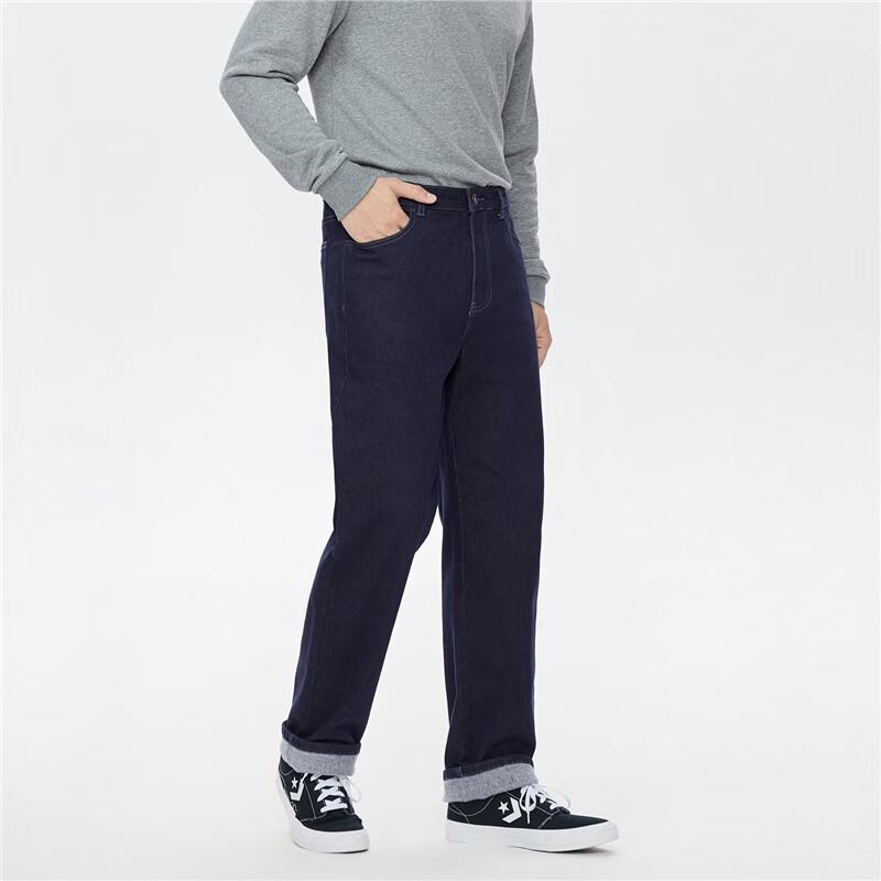 GIORDANO Мужские прямые джинсы с подкладкой из флиса, устойчивые к выцветанию