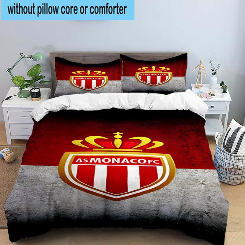 3pcs Monaco Football club Printed Bedding Set Duvet Cover Closure Includes 1 Duvet Cover & 2 Pillowcases Bedding Sets Home Decor Gifts