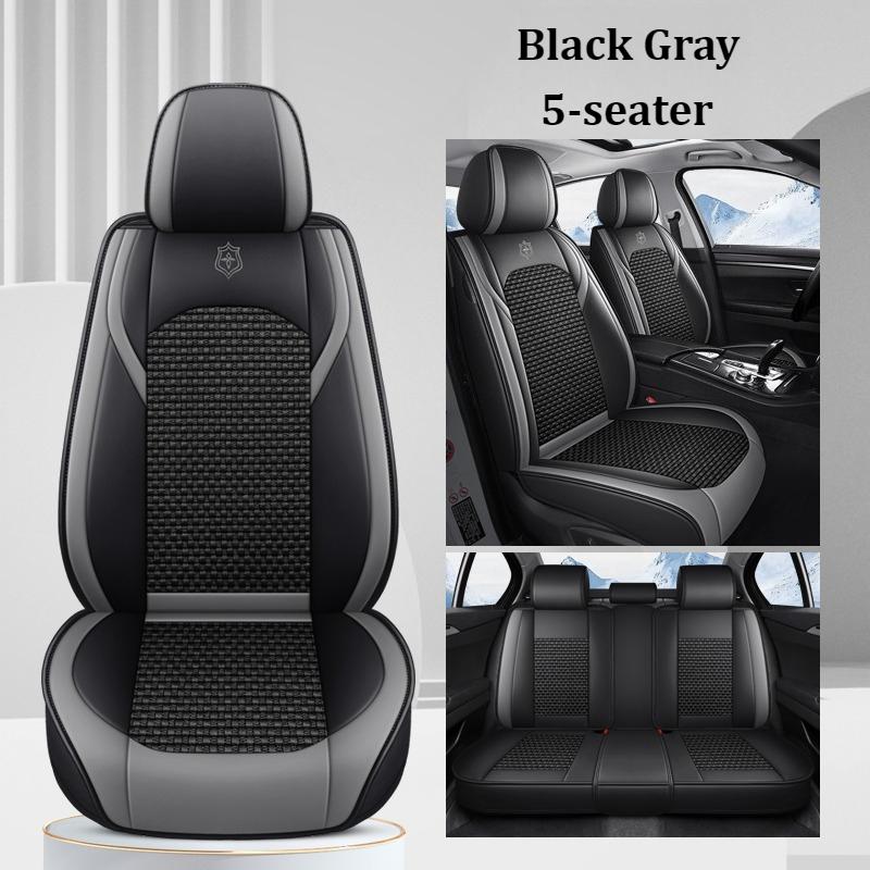 Премиальные 5-местные чехлы на сиденья автомобиля из ПУ-кожи и ткани «Ледяной шелк», полное покрытие, раздельные подголовники, нескользящие, прочные, универсальные, подходят для 95% автомобилей