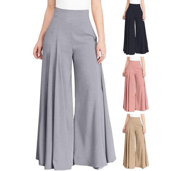 Женские брюки-юбка с широкими штанинами и застежкой-молнией с высокой талией Свободные однотонные брюки A-Big Hem с глубокой промежностью Полная длина Повседневные брюки-кюлоты для танцевальных представлений