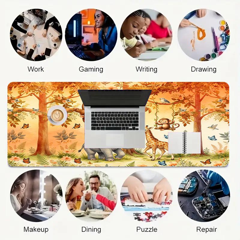 Forest Friends Xl Gaming Mouse Pad Nonslip Rubber Base Stitched Edge Waterproof Desk Mat For Pc Laptop Gamer Office Computer Accessories C927304