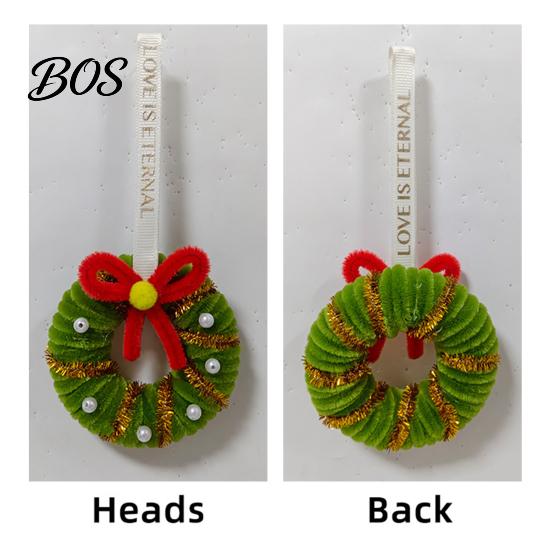 Decorative Door Lintel Wreath Handmade Pipe Cleaner Christmas Ornament, Chenille Stems Mini Festive Wall Hanging Crafts with Bow Bells for Holiday