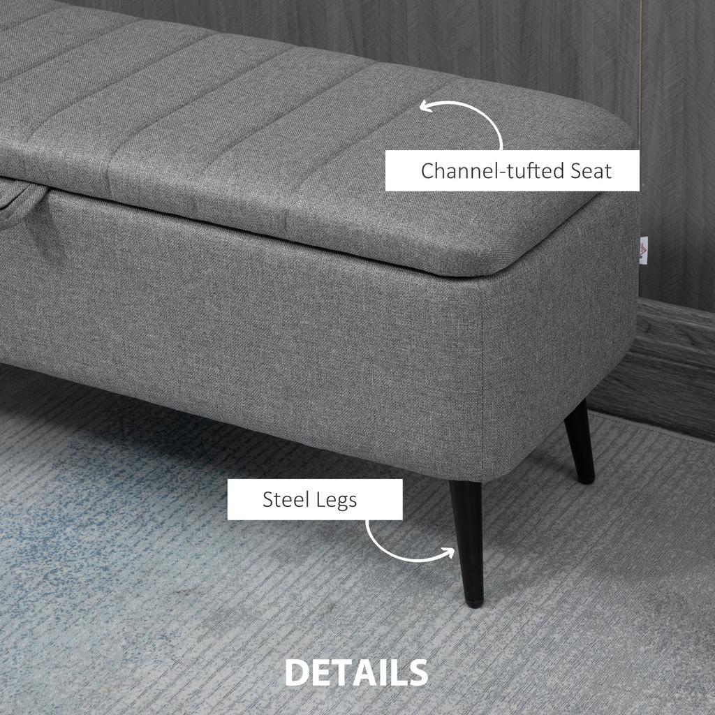 Storage Ottoman With Flip Top Rectangular Upholstered Bench Linen Look Fabric Footstool With Steel Legs For Living Room