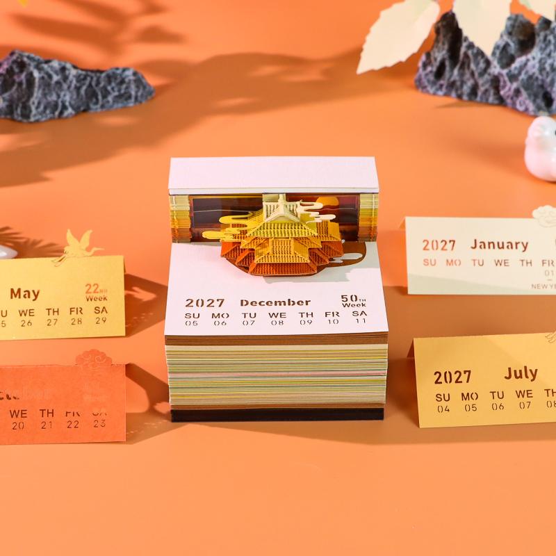 Stylish 2027 Desk Calendar With LED Lights 3D Pages For Home Decoration