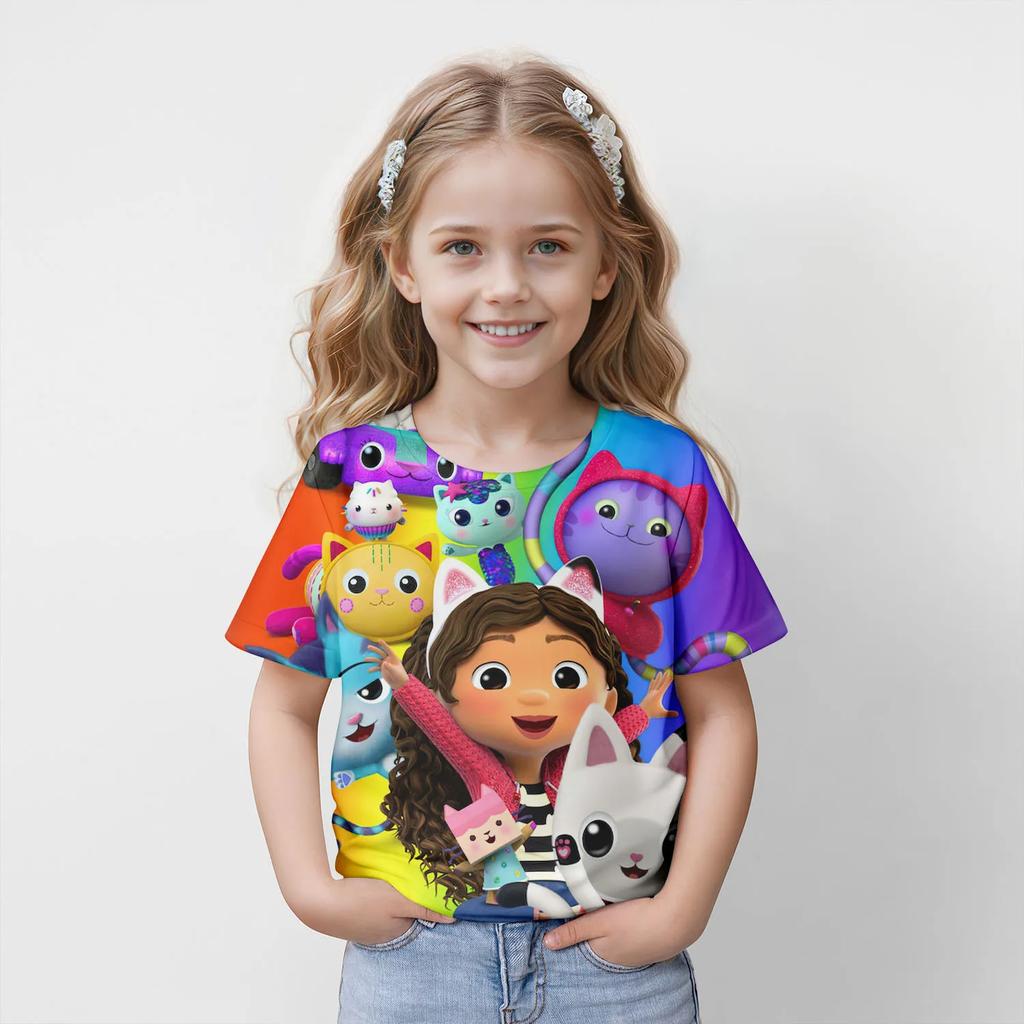 New Kids Cartoon Gabbys Dollhouse Tops Tees 3D Print  T-shirt Children Casual Short Sleeve Clothing  Girls Sports Streetwear
