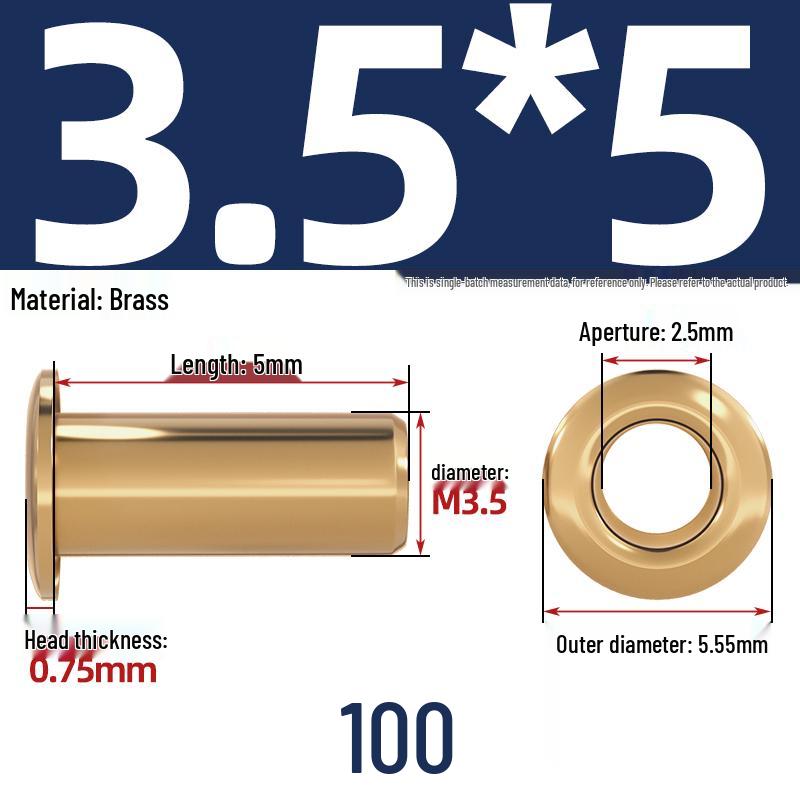 Pure Brass Hollow Rivets & Copper Eyelets Fasteners M1.3–M5