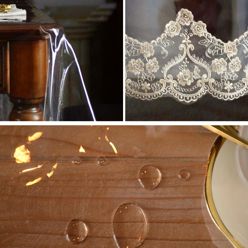 Soft Glass Transparent Dining Rectangular Tablecloth Pvc Waterproof Birthday Coffee Table Cover Party Embroidery Lace Decoration