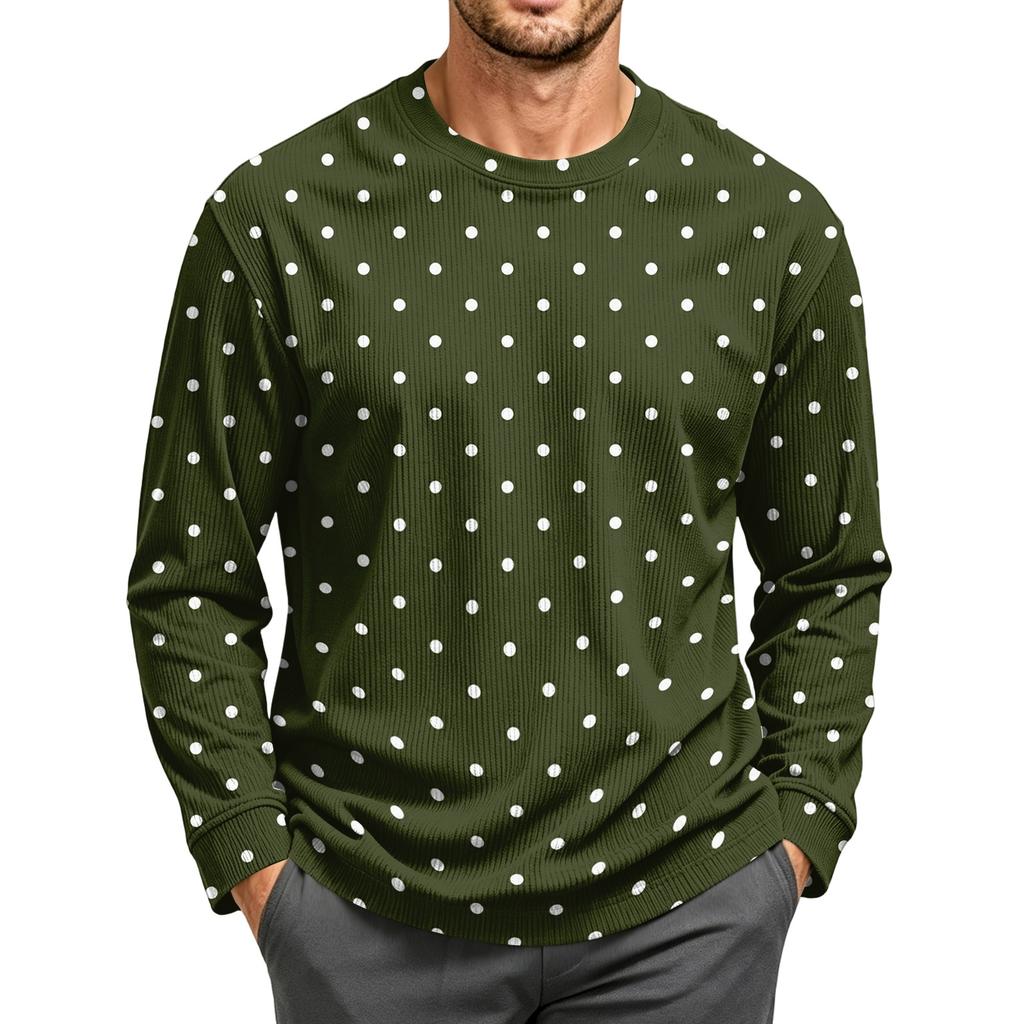 Men's Corduroy Long Sleeve Neck Top Casual Pullover Shirt for Daily Wear