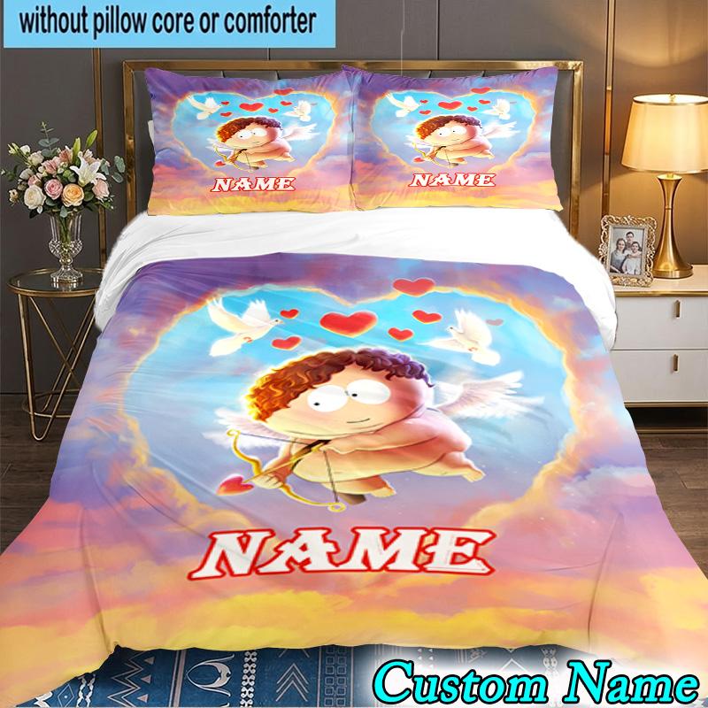 3PCS Custom Name cartoon Park Bedding Set Printed Duvet Cover Closure Includes 1 Duvet Cover & 2 Pillowcases for All Seasons Bedroom Decor
