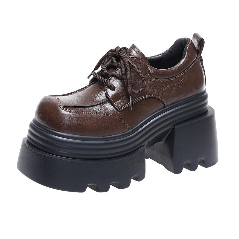 Мода 10 см каблуки Женская высокая платформа Кожаная обувь Новинка 2025 Осень Массивные кроссовки Женские Туфли-лоферы на шнуровке Обувь для ходьбы Женская