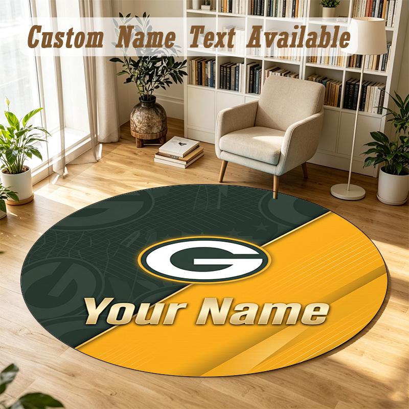 Round Rug Custom NameGreen Bay Packers Pattern Non Slip Carpet Home Floor Decor