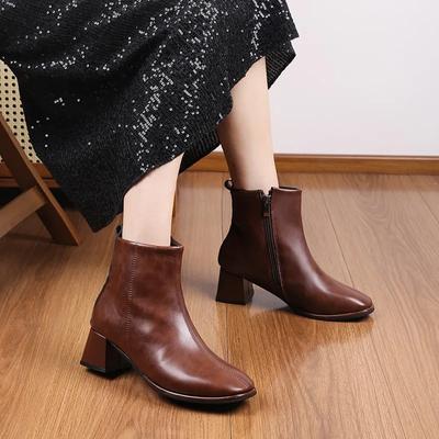 Модная женская обувь 2024 года, горячая распродажа, женские ботильоны, модные женские ботинки с боковой молнией для офиса и карьеры, новые туфли на квадратном каблуке для женщин, Zapatos Mujer