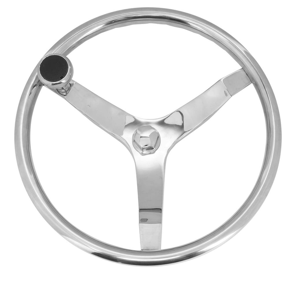 13.5in 3 Spoke 316 Stainless Steel Steering Wheel with 5 8in ‑18 Nut Turning Knob for Yacht