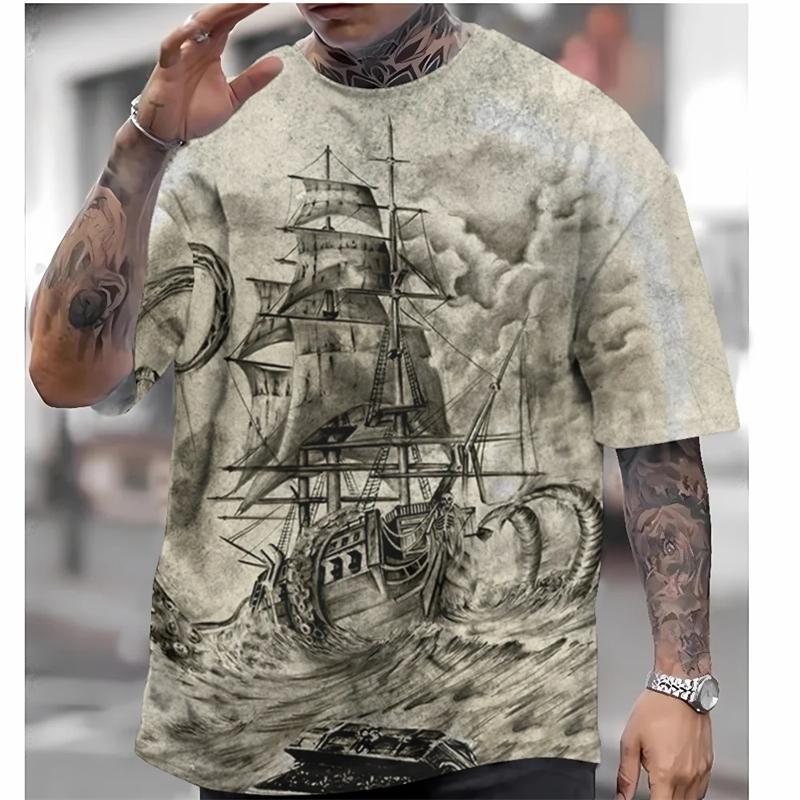 Футболка с коротким рукавом в стиле ретро для мужчин, уличная мода, мужская одежда, 3D-принт с морской тематикой, мужские футболки, летние свободные футболки, топы