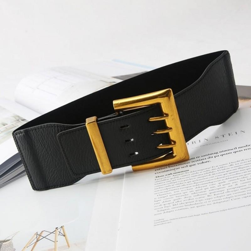 Fashionable Black Pu Elastic Waist Belt For Women Vintage Style Versatile Outfit Accessory