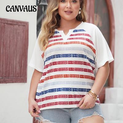 Плюс размер футболка с принтом Летние темпераментные пригородные топы с v-образным вырезом и короткими рукавами