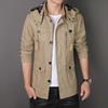 Мужская осенне-зимняя мужская куртка с капюшоном, деловой тренчкот, повседневное пальто средней и длинной длины, чистый хлопковый тренчкот для мужчин