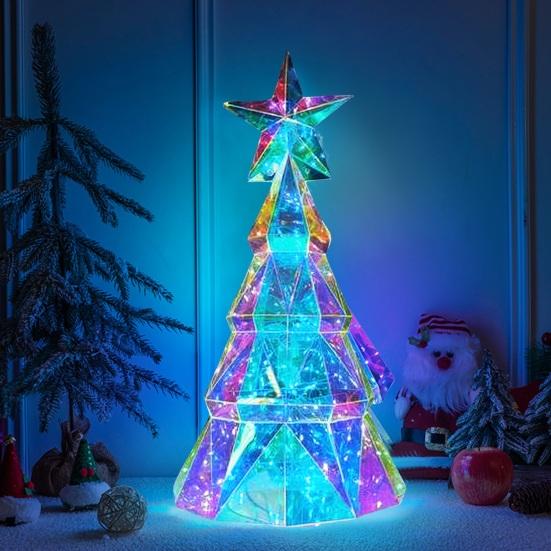 Светодиодная рождественская елочная игрушка, светящаяся многогранная фигурка рождественской елки со звездой наверху, праздничный декор для украшения домашнего стола