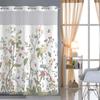 Шторка для душа с цветочным узором без крючков, с тканевой подкладкой на кнопках, прозрачным верхом-окном, водонепроницаемая двухслойная занавеска для ванны