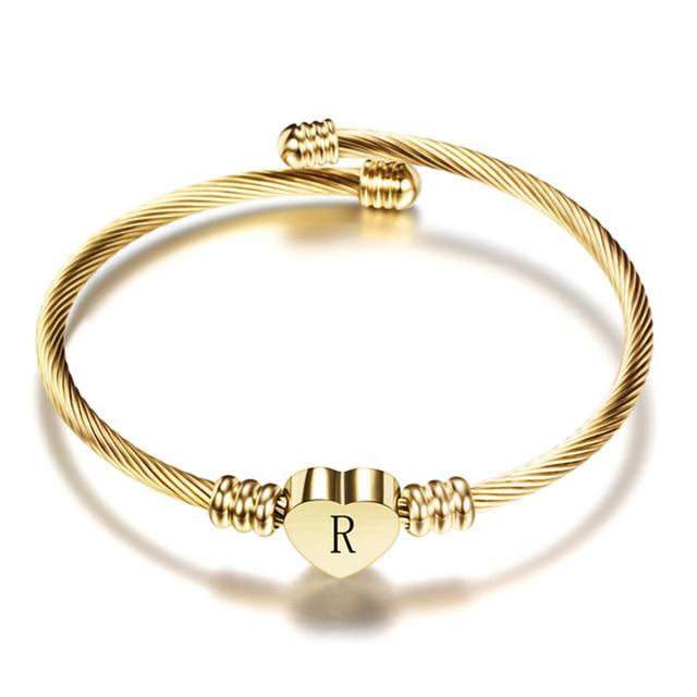 Nextvance Girls Gold Color Stainless Steel Heart Bracelet Bangle with Letter Fashion Initial Alphabet Charms Bracelets for Women