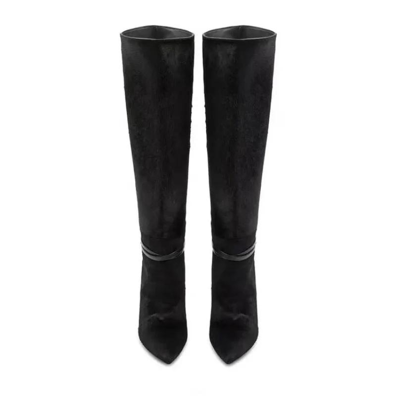 Fashion Women Sexy Metal Lock Decorate Ankle Boots Autumn Winter New Gold High Heel Pointed Belt Buckle Fashion Long Boots Size 34-43