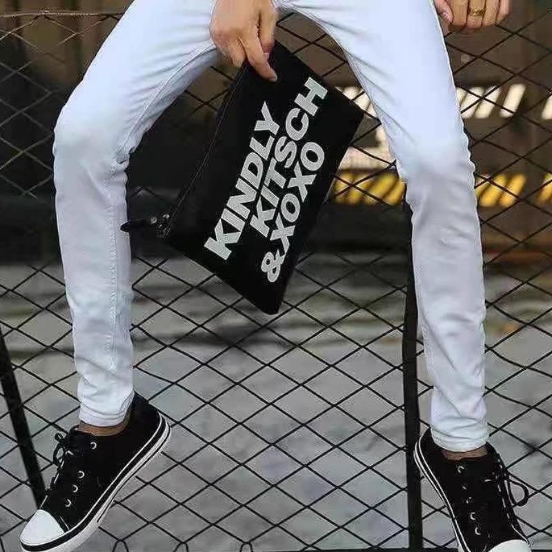 Мужские узкие эластичные белые джинсы – тренд весны и осени, большой размер, чисто-белый