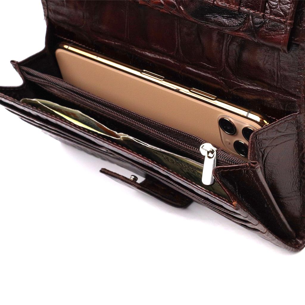 Excellent Stylish Men's Wallet Made of Genuine Leather with Crocodile Embossing CANPELLINI 21846 Brown