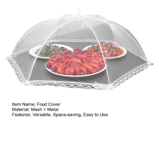 Foldable Food Cover Umbrella-Style Mesh Net with Stainless Steel Frame Fly Protection Food Cover for Indoor Outdoor Use