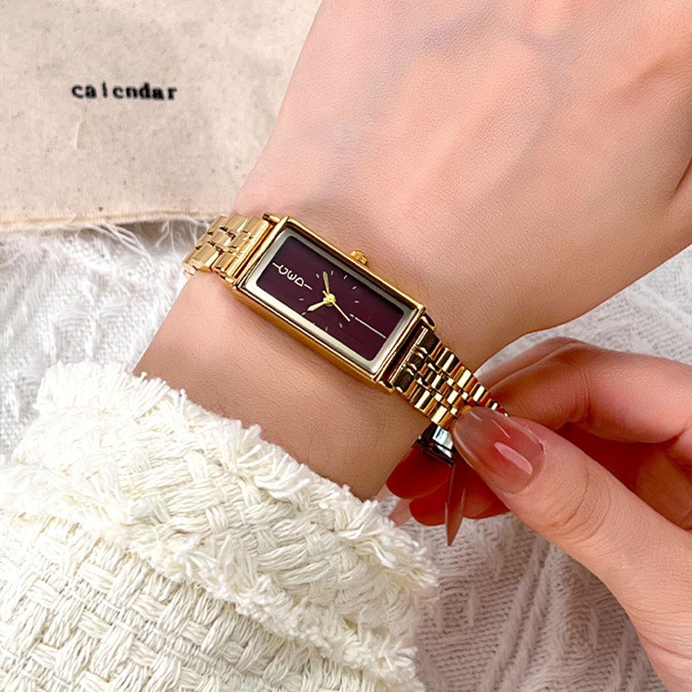 GEDI Vintage Luxury Rectangular Stainless Steel Strap Watch for Women - Minimalist Retro Stylish Quartz Wristwatch